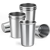 Cafezi 16 oz Stainless Steel Cups 8 Pack, Stackable Metal Drinking Glasses, Unbreakable & Shatterproof Pint Tumblers, BPA Free for Home, Bar, Restaurant, Party, Travel, Camping, Outdoors