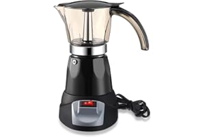 Lemosae Electric Espresso Maker Transparent Coffee Maker Electric Moka Pot Portable Aluminum Espresso Machine Italian Moka Pot with Detachable Base, Coffee Gift for Women Men Home Travel(Black,6 Cup)