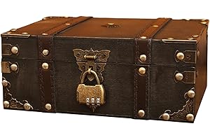 Treasure Box, 9.5x6.7x3.7" Wooden Pirate Treasure Chest with Combination Lock, Vintage Pirate Chest for Kids Prizes, Classroo