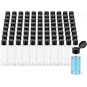 Zimtty 4Oz Empty Plastic Bottles 60 Pack for Shampoo, Lotion, Body Wash | Clear PET bottles, black flip caps, refillable trav