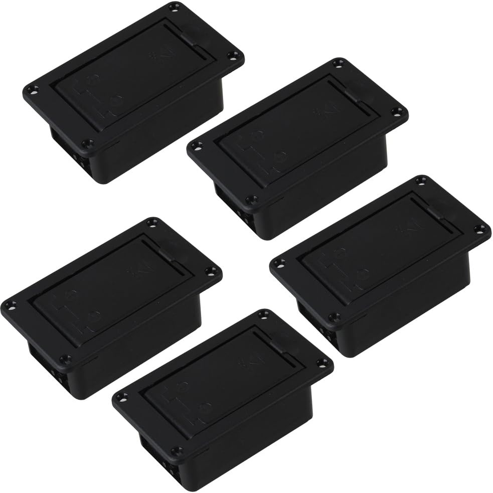 5Pcs Black 9V Battery Holder Case Box Active Guitar Bass Pickup Flip-Open Type Flat Mounting