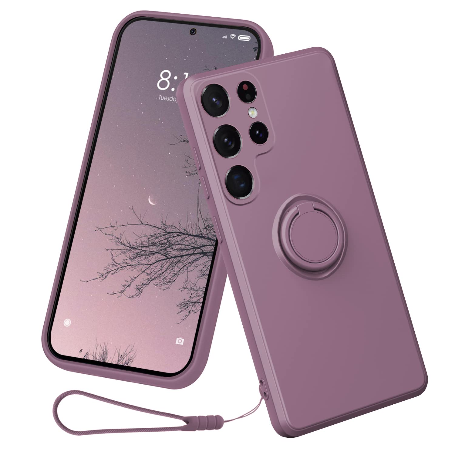 Photo 1 of 13peas Case Compatible with Samsung Galaxy S22 Ultra?5G 2022 Released?, Silicone with Ring 360°rotatable Kickstand case Support Magnetic Car Mount?Protective Cover with Strap (Purple)
