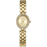ELLEN TRACY Women's 20mm Oval Goldtone Watch, Gold Dial, Crystal Accents, Bracelet Band