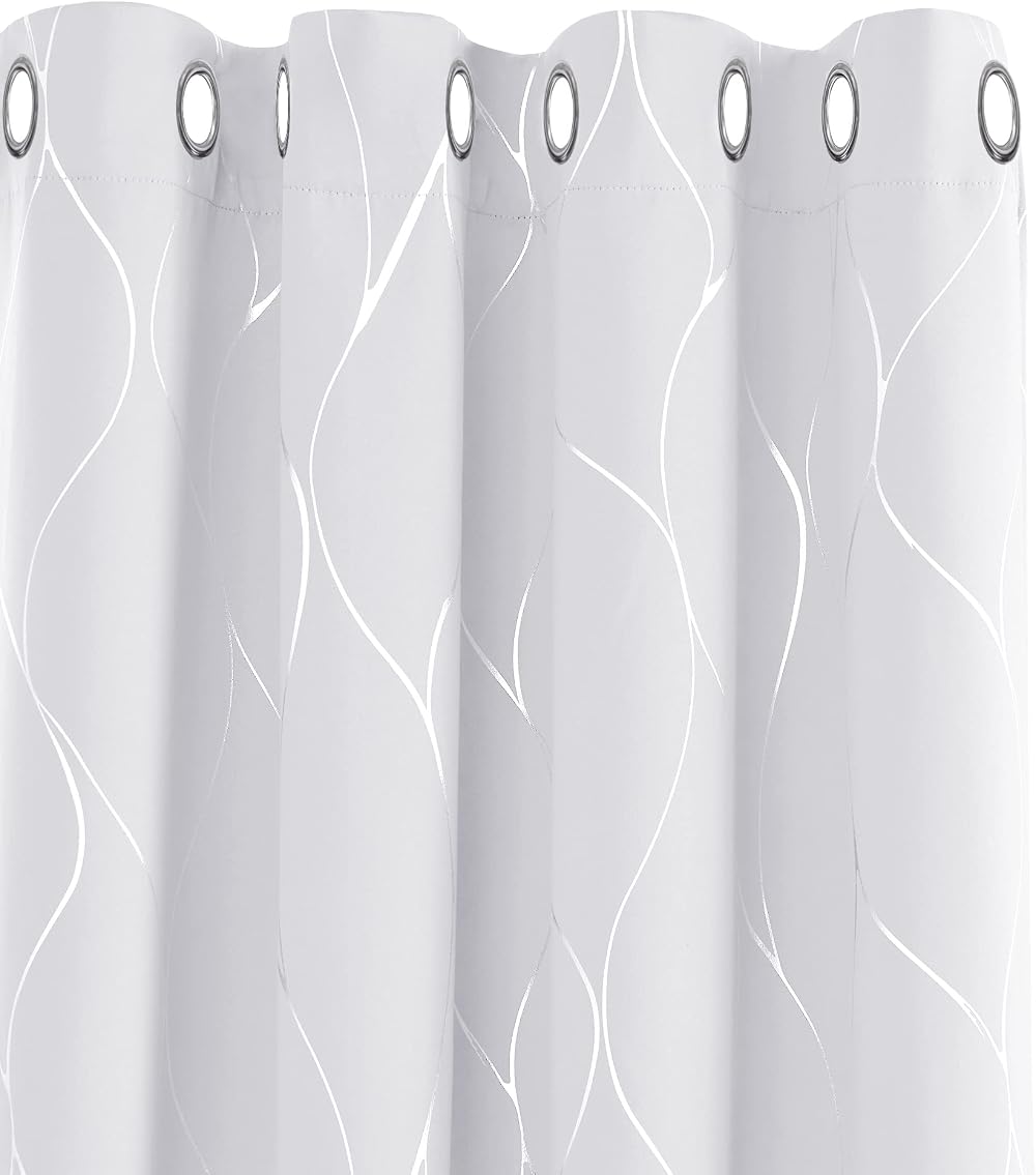 Deconovo Thermal Insulated Eyelet Curtains Silver Wave Foil 46 x 90 Inch Pair