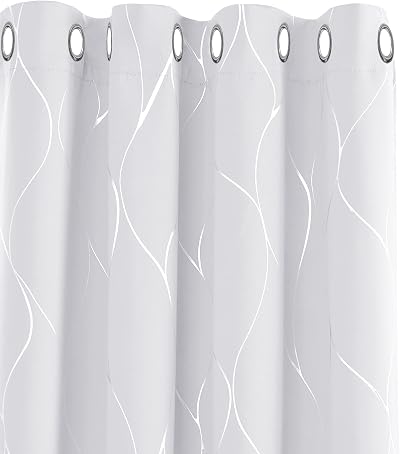 Deconovo Thermal Insulated Eyelet Curtains Silver Wave Foil 46 x 90 Inch Pair