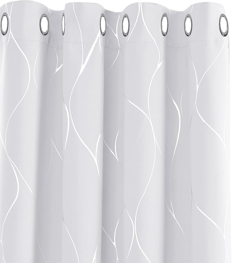 Deconovo Thermal Insulated Eyelet Curtains Silver Wave Foil 46 x 90 Inch Pair