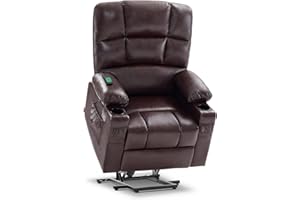 MCombo Large Lay Flat Dual Motor Power Lift Recliner Chair Sofa with Massage and Heat for Elderly People, Infinite Position, Faux Leather 7680 (Dark Brown, Large)