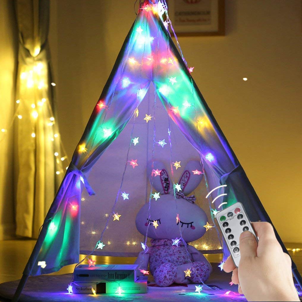 Sunboia Star Fairy Lights,USB Powered 80LEDs Star String Lights Pentagram String Lights,Outdoor Waterproof Decoration Lights for Birthday Party Bedroom Wedding Chrismas Trees Festival - Multicolor