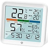 NOKLEAD Digital Thermometer Indoor Hygrometer: Accurate Temperature Humidity Meter, Large 9.4cm LCD, Max&Min Record, Backligh