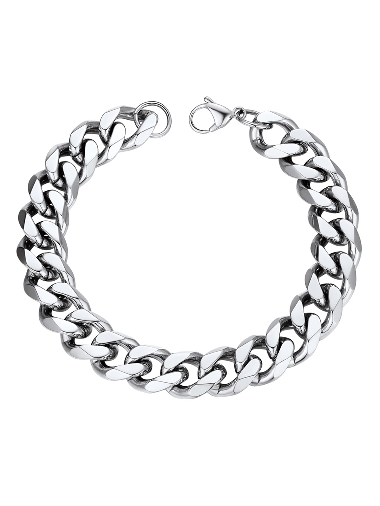 PROSTEEL Mens Bracelet - Cuban Chain Wrist Link Bracelets Hypoallergenic 316L Stainless Steel Jewellery Silver 12MM Width 19CM Length (with Gift Box)