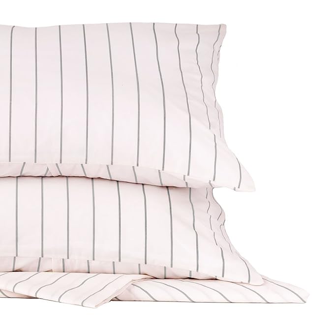 Soft Cotton Pinstripe Duvet Cover Set Bedding Set 3 Pc Set Grey Gray Pinstripe King