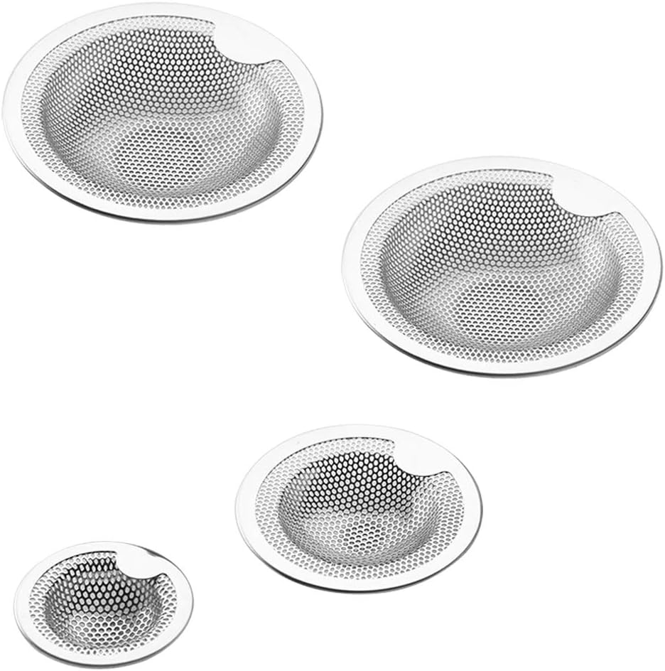 4 PCS Kitchen Sink Strainers, FineGood Stainless Steel Anti-clogging Mesh Sink Drainer Kithen Sink Drain Filter Basket-Silver