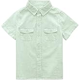 Makkrom Boys Button Down Short Sleeve Linen Shirts Casual Summer Beach Lapel Collar Top Shirts