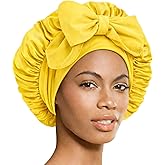 MDSTYLE Silky Satin Bonnet for Sleeping Women - Protects Curly & Natural Hair - Silk Feel Hair Wrap Night Cap with Tie Band (Yellow)
