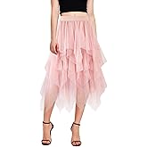 Tulle Skirts for Women Mesh Tiered Layered Tutu Skirt, High Low Elastic Waist Party Midi Tulle Skirt