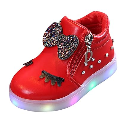 New Style Infant Girl Crystal Bowknot LED Luminous Sport Shoes Sneakers 1-6Y