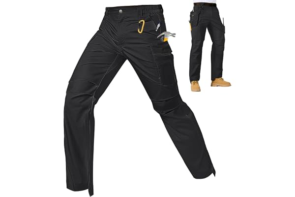 IGOLUMON Work Pants for Men Tactical Pants with 13 Pockets Ripstop Cargo Construction Pants Stretch Utility Hiking Trouser