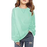 Haloumoning Girls Casual Crewneck Sweatshirts Kids Long Sleeve Oversized Fashion Pullover Tops 5-14 years