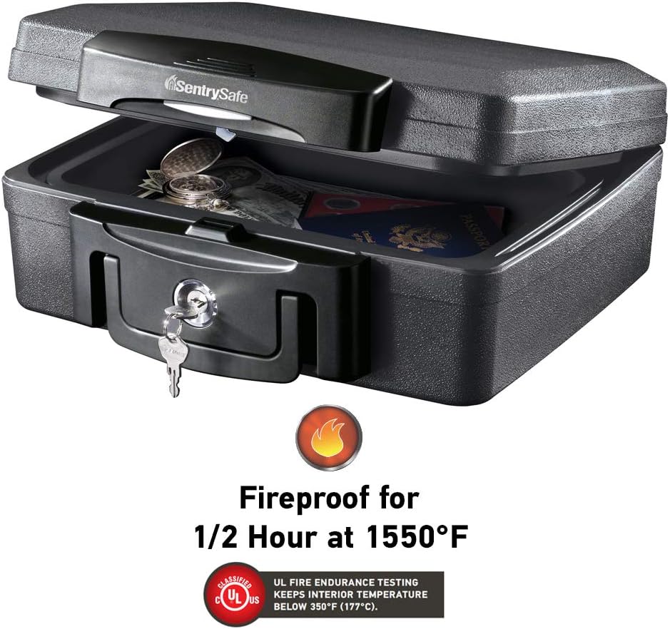 SentrySafe H0100 Fireproof Waterproof Box with Key Lock, 0.17 Cubic Feet, Black: Home Improvement