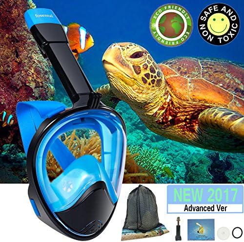Snorkel mask,full face snorkel mask 180 snorkeling mask - waterproof,Anti-fog and anti-leakage technology - to prevent pharyngeal reflex tubeless design (Black &amp; Blue, Large/Extra Large)