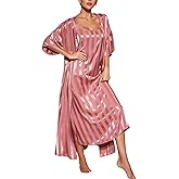 Generic Women's Nightgown Robe Set 2 Piece Striped Satin Long Nighties Bathrobe Soft Summer Sleepewar Silky Chemise Lingeries