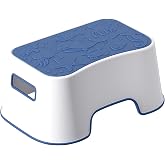 A+KCEYON Step Stool for Kids, Cute Sea Animals Design and Anti-Slip Kids Step Stool with Recessed Handles, Portable Footstool for Kitchen, Bathroom Sink and Toilet Potty Training (Blue)
