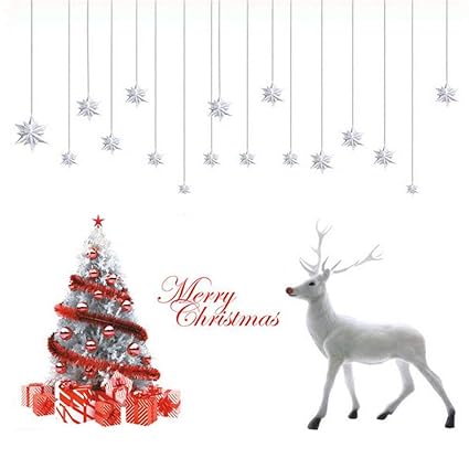 Amidaky Christmas Window Stickers Wall Decals Removable Deer Tree Mural Diy Home Thanksgiving Year Festive Decor Holiday Wall Door Window Decorations