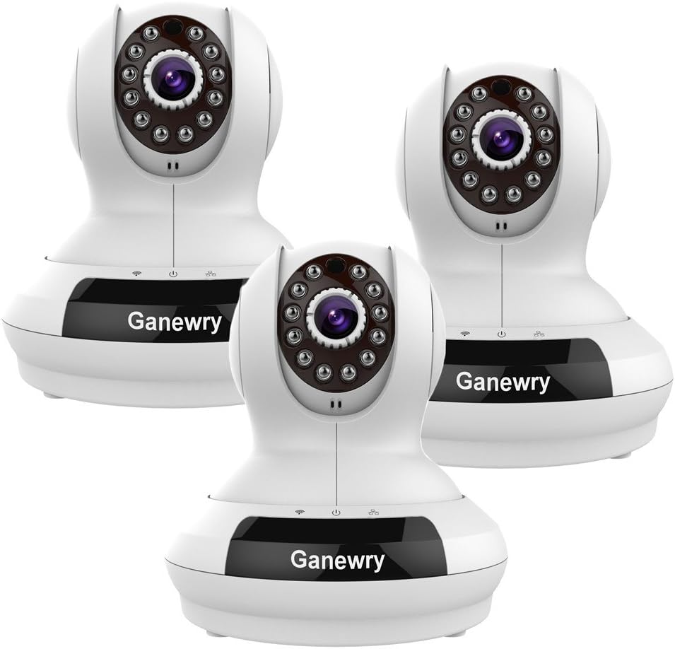 Ganewry HD 3-Pack 720P WiFi Surveillance Security IP Camera, Pan/Tilt with Two-Way Audio, Night Vision, Local Record, Remote Viewing via Smart Phone (PS1, White)