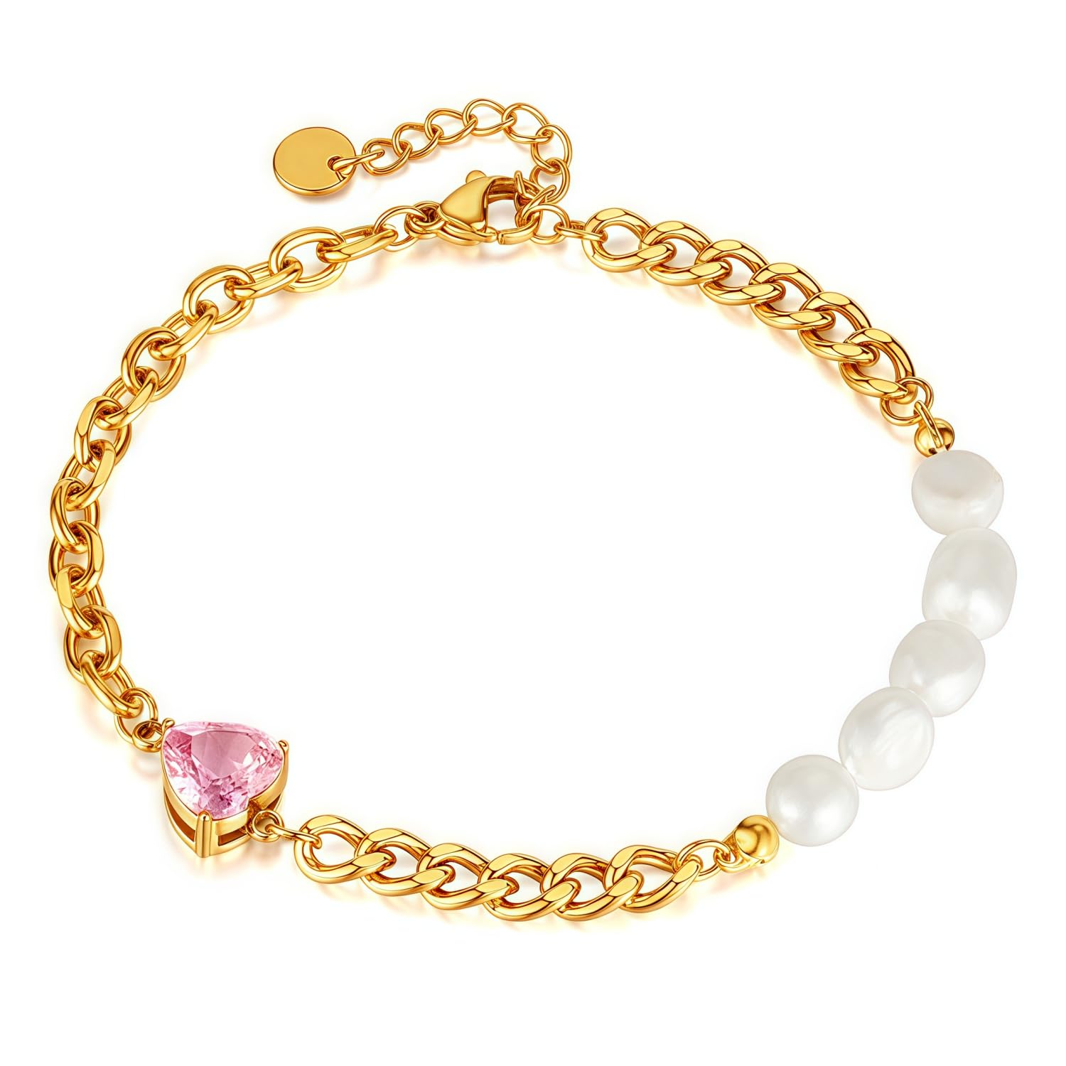 WULZST Gold Charm Love Bracelets Beaded for Women Dainty Pearl Oysters Bracelet Gold Chain Plated Bracelet Womens Jewelry Stainless Steel Pearl Bracelets for Women