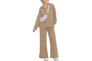 kipfall Lounge Sets for Women Two Piece Outfits Textured Sweatsuit Set Polo Sweatshirt Wide Leg Sweatpant With Pockets
