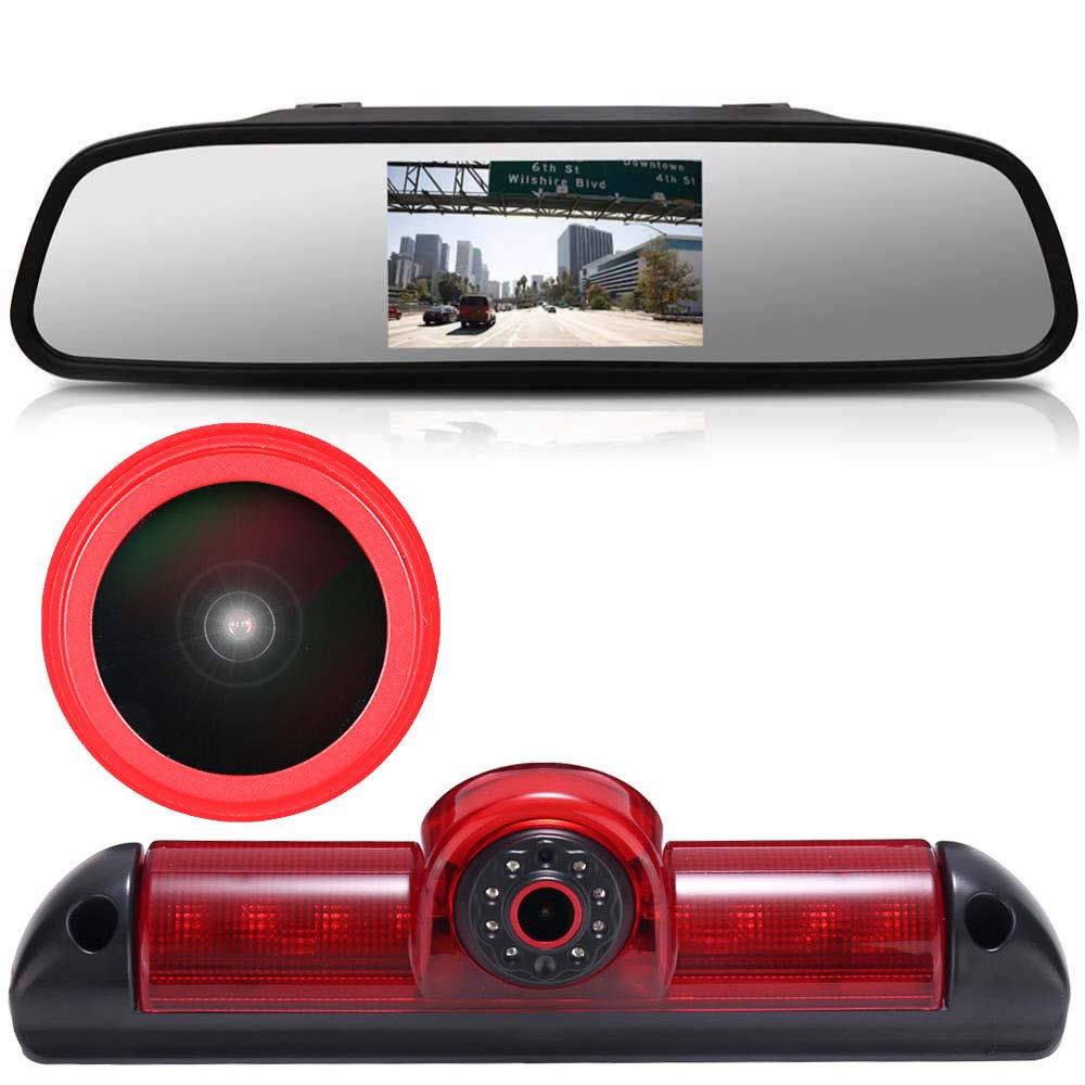 〔18mm Lens Camera + 4.3'' Rearview Mirror 〕Car HD waterproof 3rd Brake Light Reverse Camera Kit replacement for Fiat Ducato X250/Peugeot Boxter III AVIS AVS325CPR/Citroen Jumper/Dodge