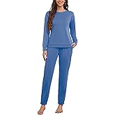 LOCUBE Women's Fleece Pajama Set - Soft Long Sleeve Top & Drawstring Lounge Pants with Pockets, Cozy Winter Loungewear