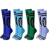Liiusgelad Crayon Socks 4-Pack with Box, Fun Rainbow Pencil Knee High Stockings for Women & Girls, Halloween Costume Socks