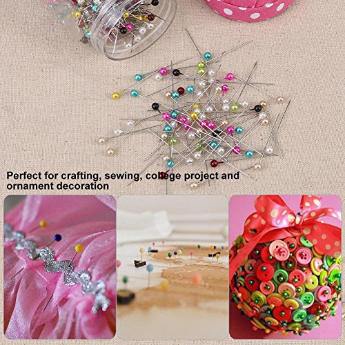 Hlitand 500Pcs Sewing Pins, Multicolor Beads Needles Quilting Pins in Pink Fabric Covered Pin Cushion Bottle Sewing Craft