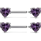 Kadogohno F136 Titanium Multicolor Heart CZ 14g Nipple Barbell Rings Piercing Jewelry Internally Threaded for Women Hypoallergenic