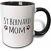 3dRose (mug_154185_4) St Bernard Dog Mom - Saint Doggie by breed - brown muddy paw prints - doggy lover - pet owner love - Two Tone Black Mug, 11oz
