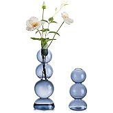 Glass Bubble Vases for Flowers, Hewory 2pcs Light Blue Unique Cute Single Flower Vase for Centerpieces, Funky Aesthetic Vase Skinny Bud Vase, Cool Groovy Decor for Living Room Bedroom Office Tabletop