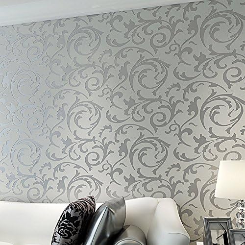 Luropa 3D Wallpaper, European Minimalist Print Embossed Style for Livingroom Bedroom Wall, Non-Woven and Silver Gray(20.8In x 32.8Ft)