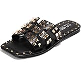 Cape Robbin Women's Gold Spike Studded Slide Sandals - Open Toe Slip On Lightweight Comfort for Beach Pool (Amisha)