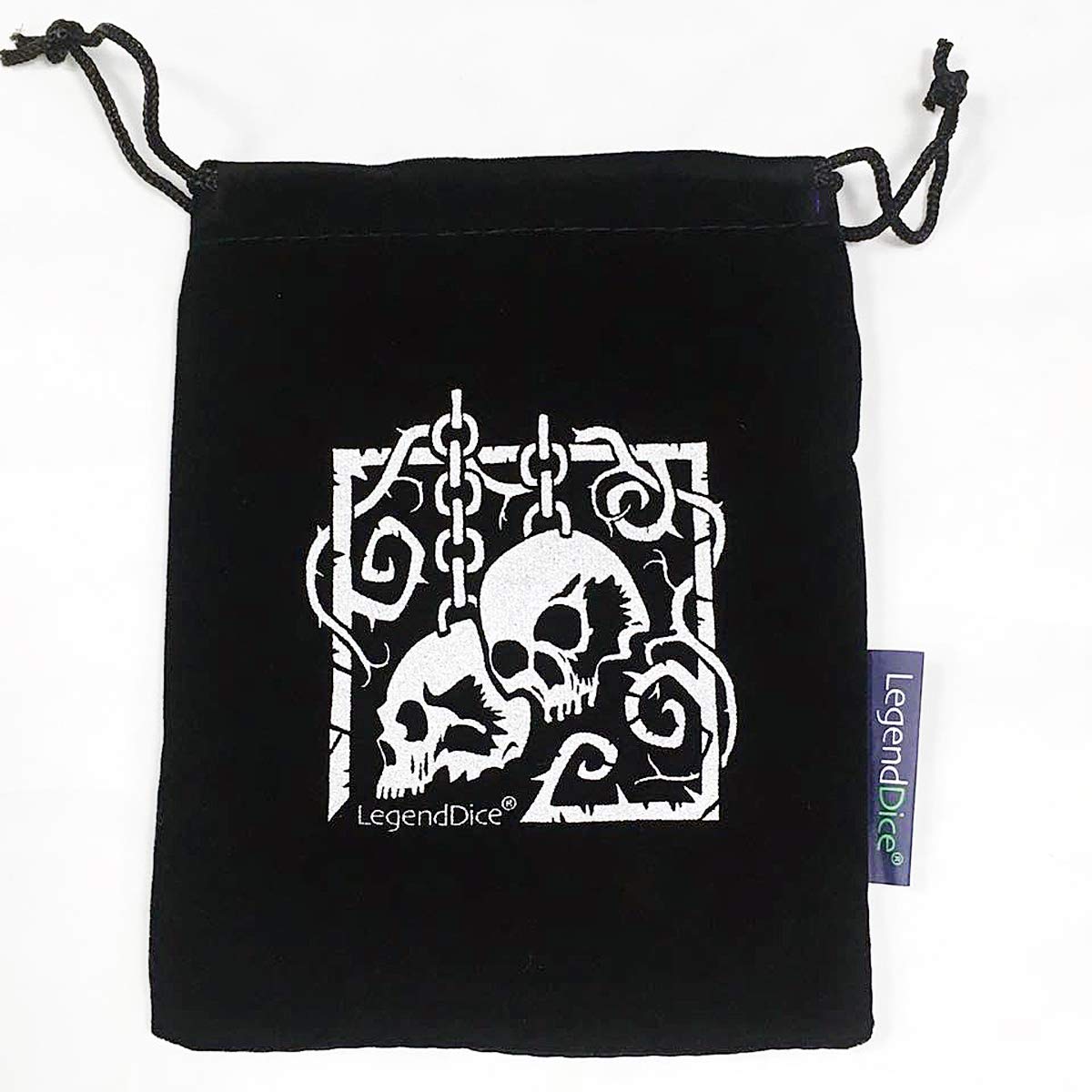 Skull Dice Bag, Black Draw String Bag with Silver Chained Skull Logo