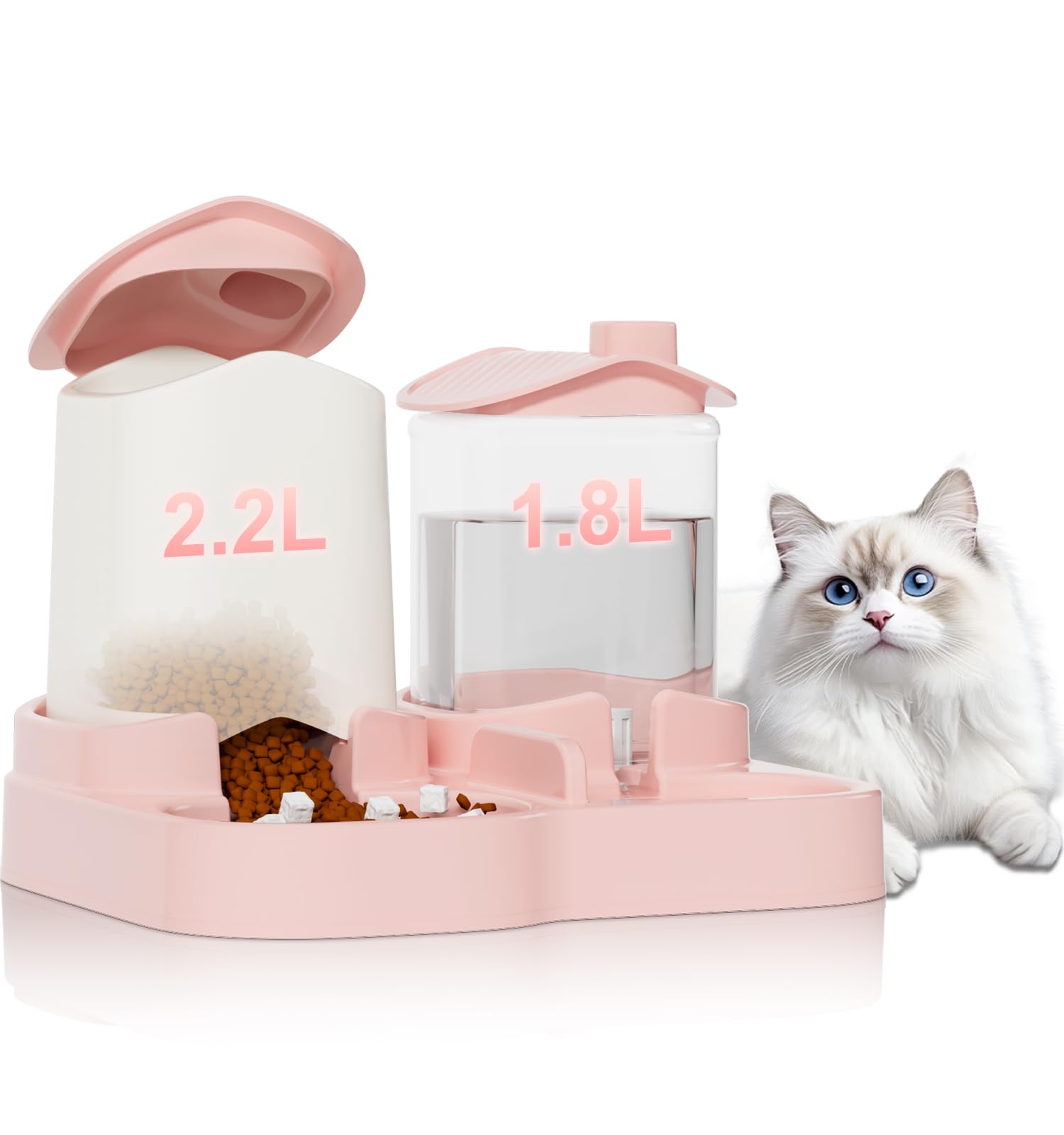 Photo 1 of 2-in-1 Gravity Pet Feeder and Water Dispenser, Small Dog Cat Food Water Dispenser, Small Pet Food and Water Dispenser, Pet Feeder Water Bowl, Easy to Clean (Pink)