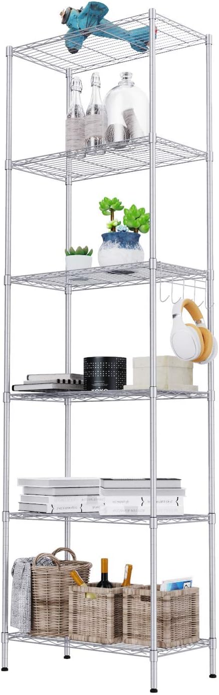 6-Shelf Wire Shelving Units, Heavy Duty Metal Shelf Wire Rack with Leveling Feet