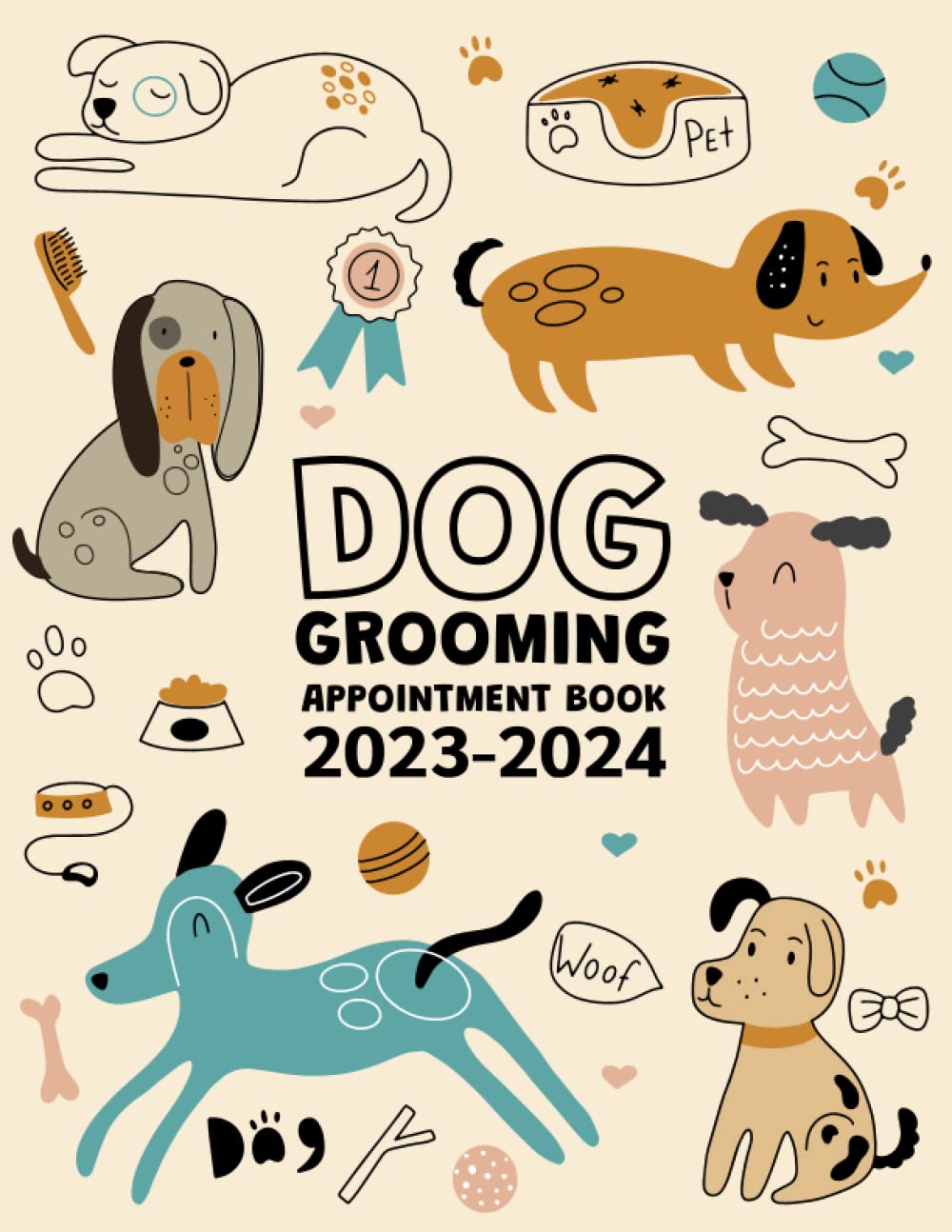 Dog Grooming Appointment Book 2023-2024: 2-Year Weekly, and Daily Planner, Daily Appointments with Date from 8 a.m. to 10 p.m. with 30 minutes slots for Dog Groomer