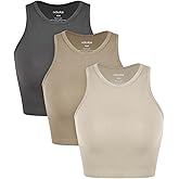 ODODOS 3-Pack Seamless Crop Tank for Women Ribbed Soft High Neck Cropped Tops