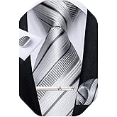 DiBanGu Mens Striped Tie Silk Woven Necktie and Pocket Square Cufflinks Tie Clip Set Wedding Business Formal Gift Tie for Men