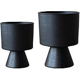 Lookat Modern Hourglass Planter, Indoor Decorative Plastic Plant Container, Textured Metal Look, Contemporary Home Garden Pot