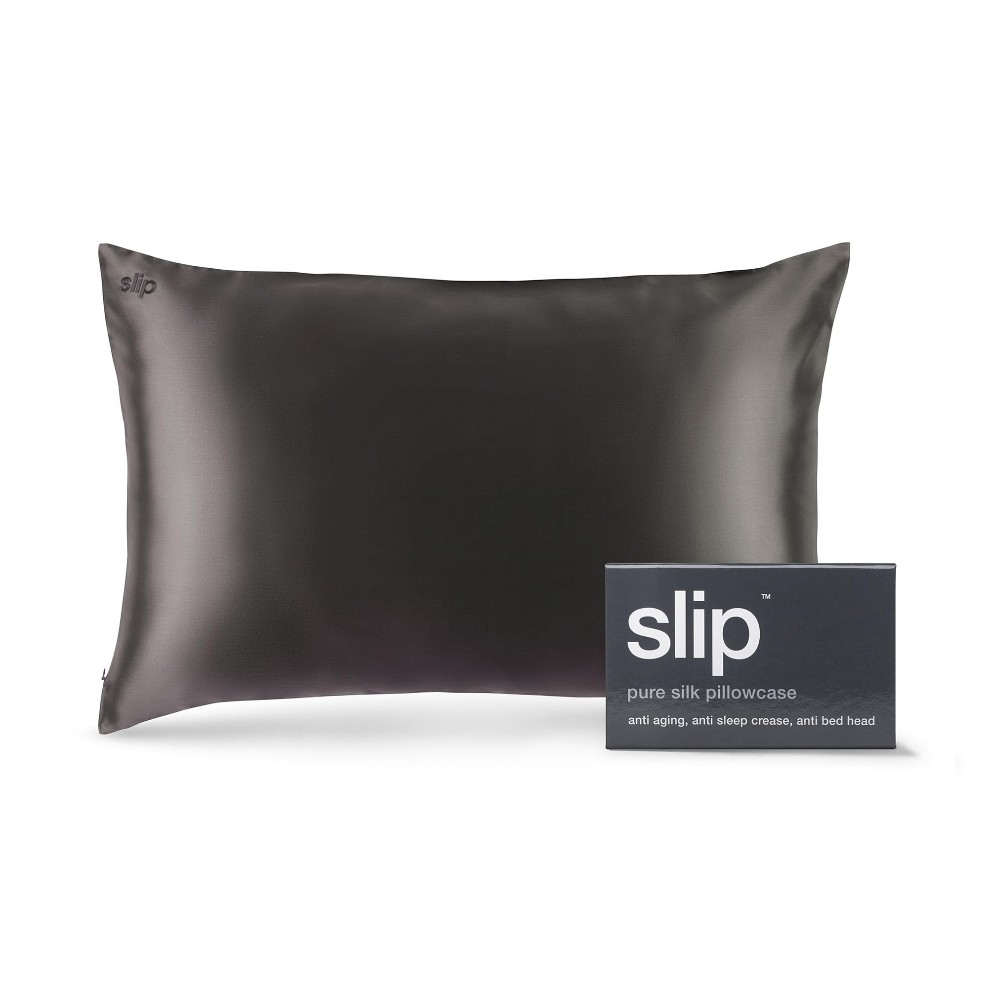 SLIP Queen Silk Pillow Cases - 100% Pure 22 Momme Mulberry Silk Pillowcase for Hair and Skin - Queen Size Standard Pillow Case - Anti-Aging, Anti-BedHead, Anti-Sleep Crease, Charcoal (20" x 30")