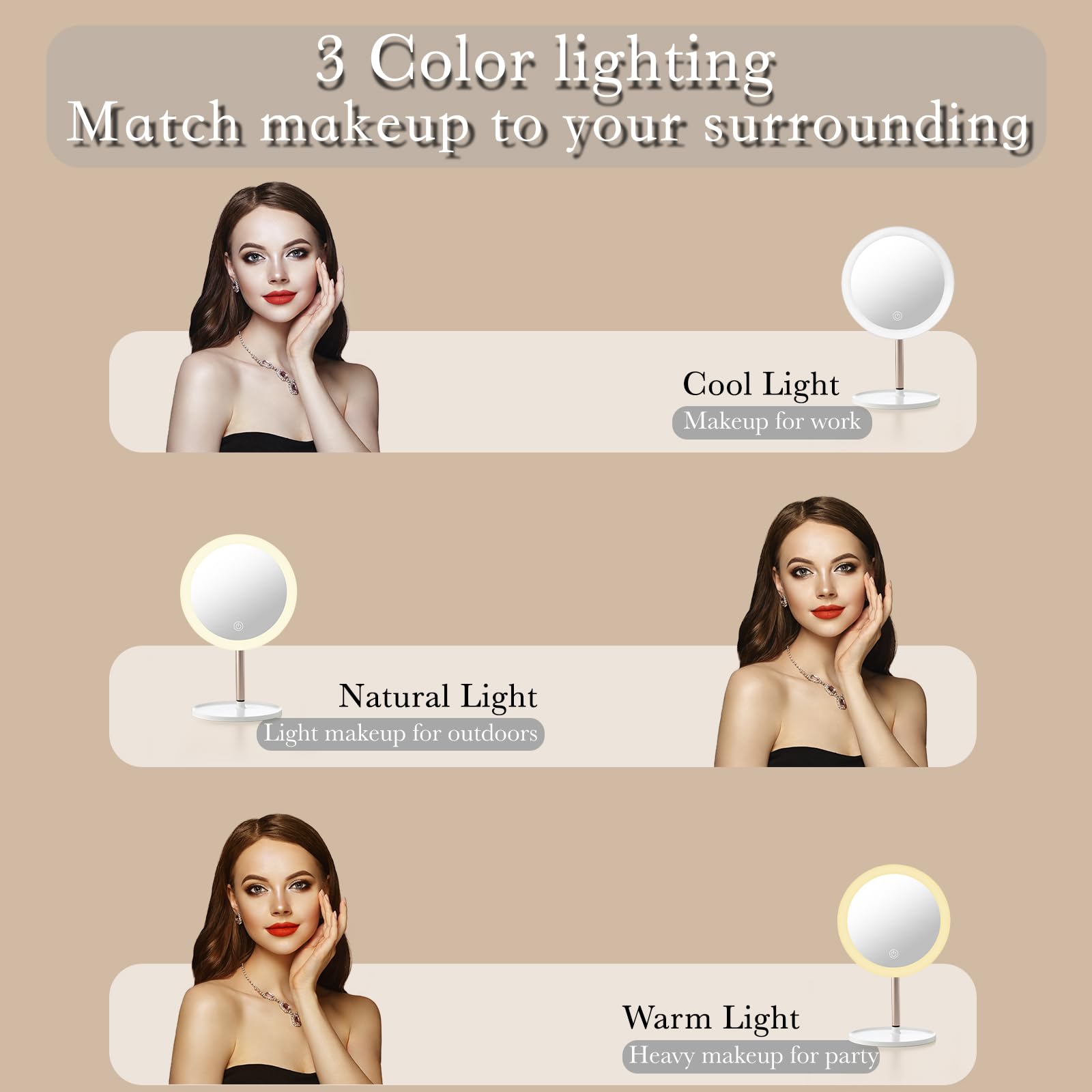 YEAKE Lighted Makeup Mirror,8.5