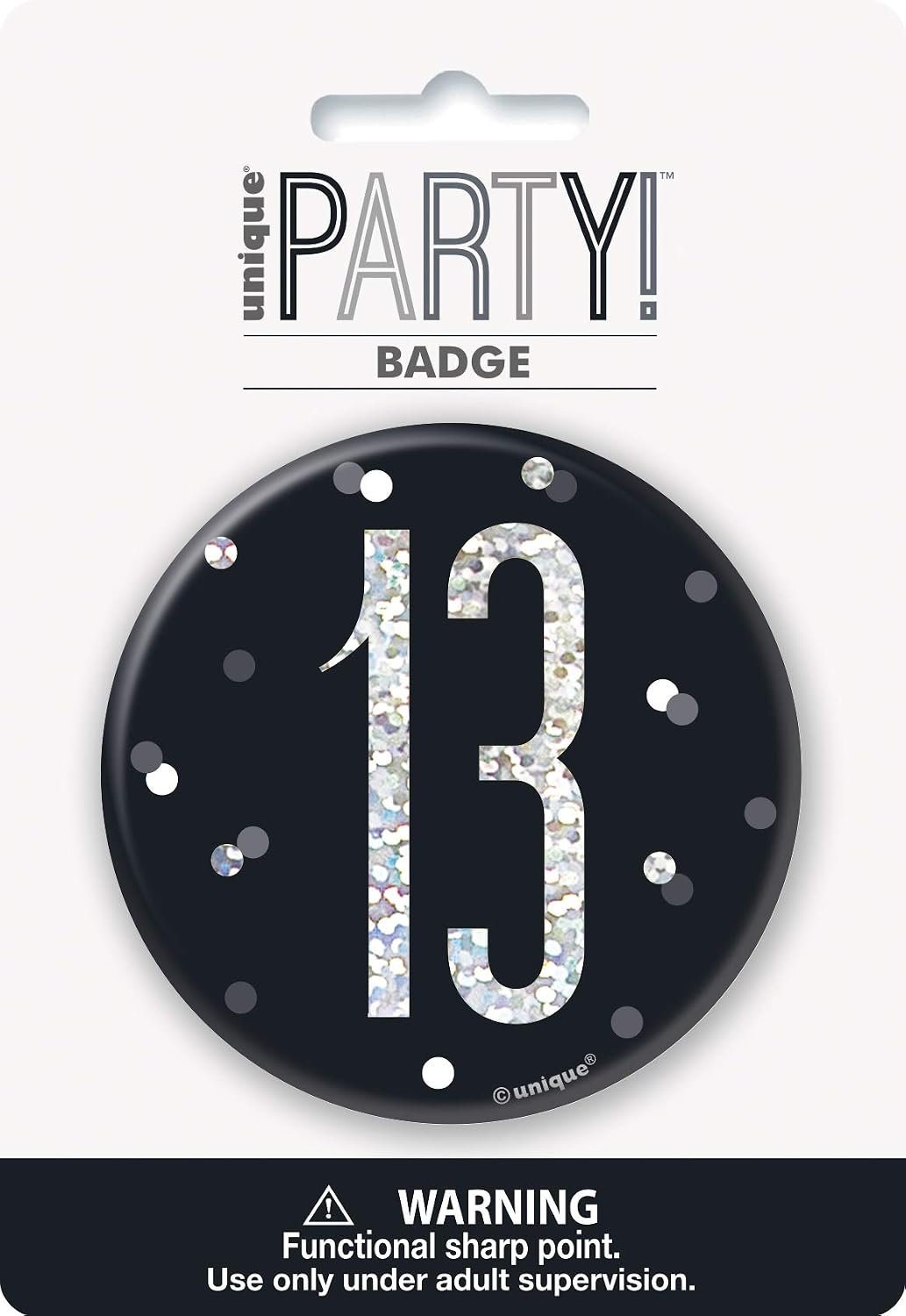 Round Prismatic 13th Birthday Badge, Black, Age 13