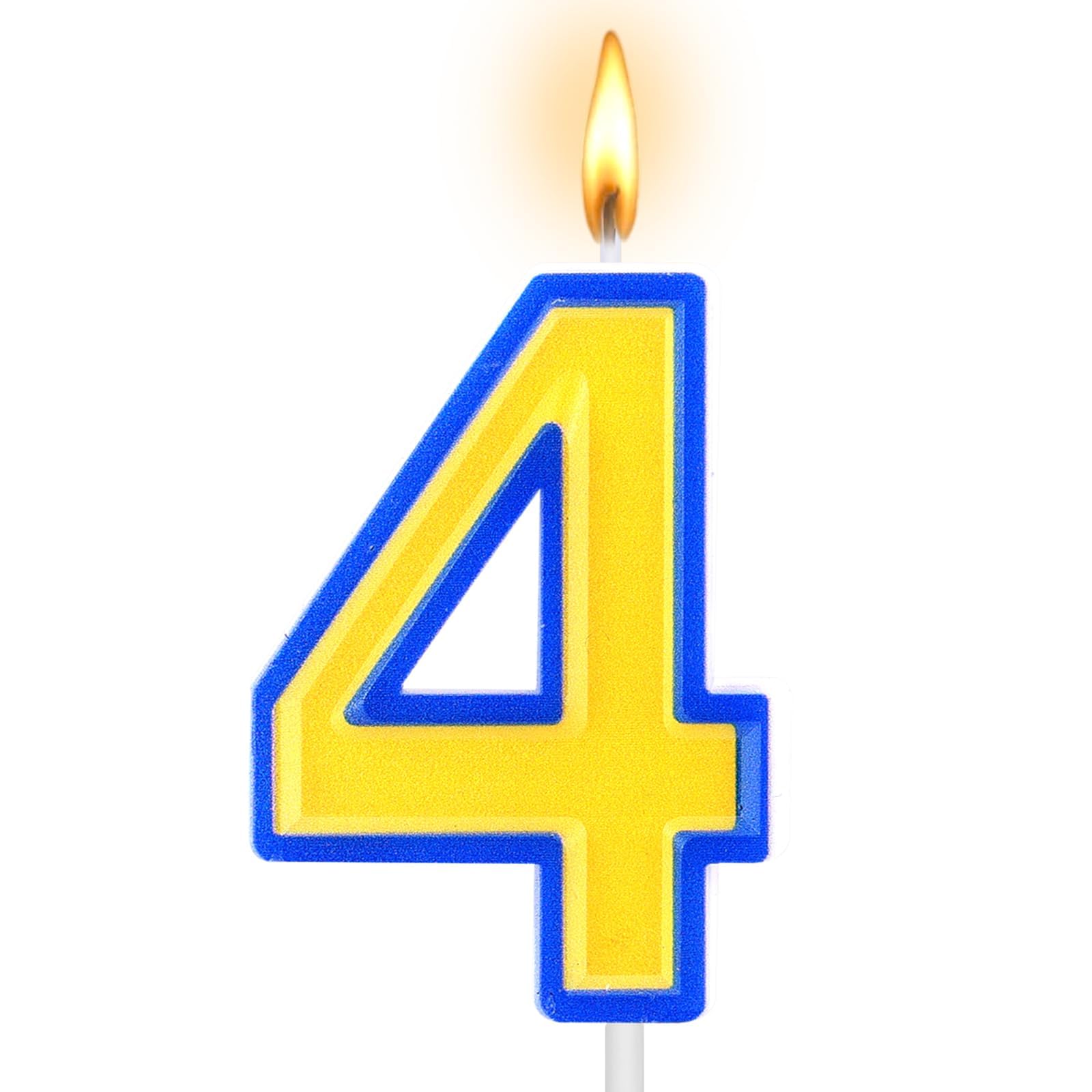 Photo 1 of *******BROKEN*******RYellow and Blue Birthday Candle Number 4 Candle Yellow Blue Cake Topper Cartoon Birthday Theme Decorations for Boys Girls Kids Cartoon Animated Decor Supplies (Number 4)